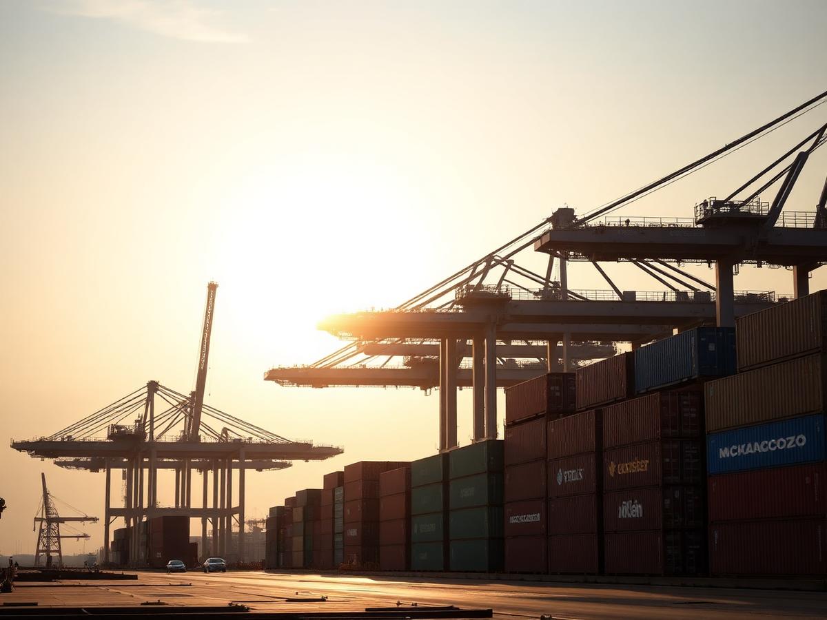Cranes and containers at a regional port terminal